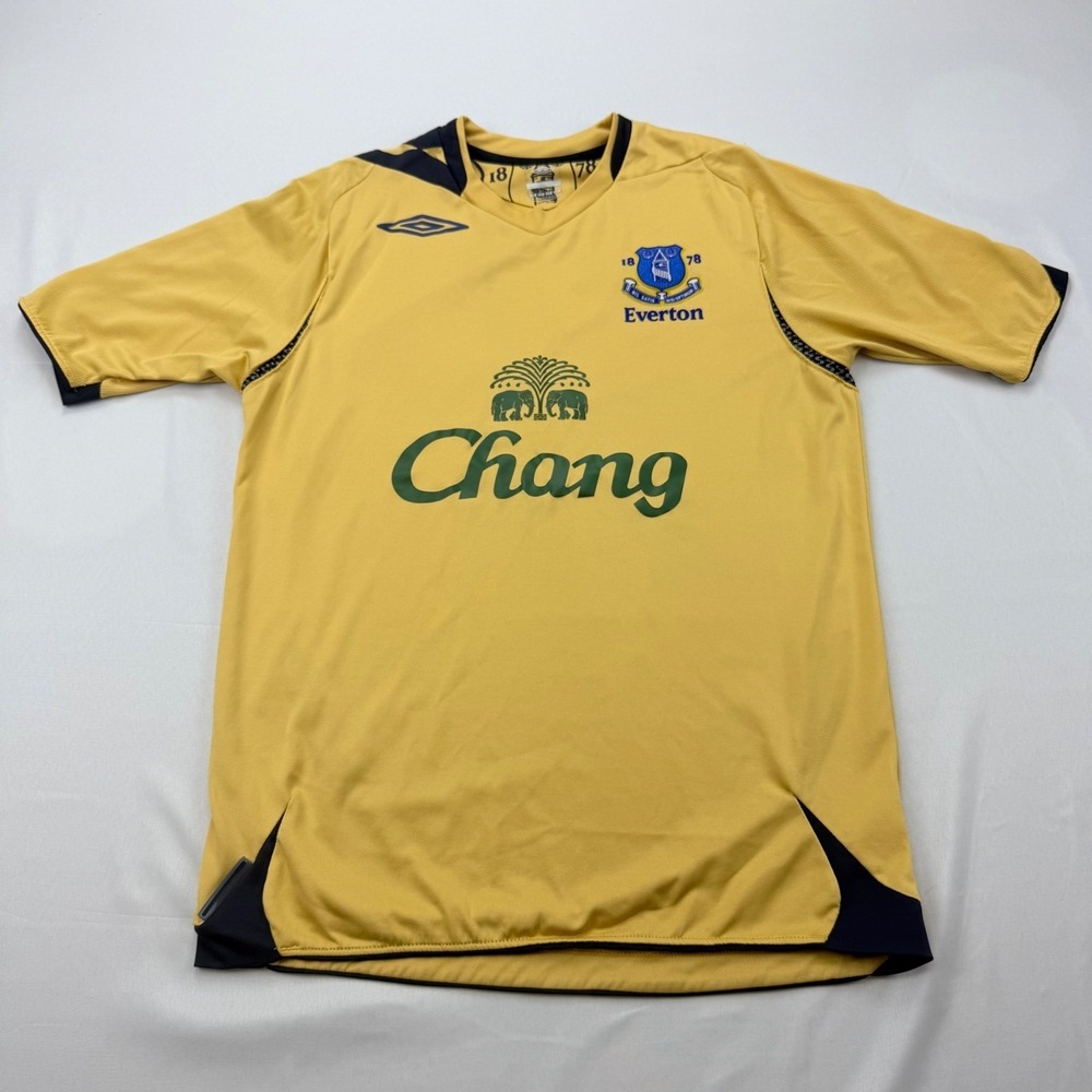 Umbro Everton Soccer Jersey Mens Small Yellow 2010-11‎ Away Chang Sponsor Kit